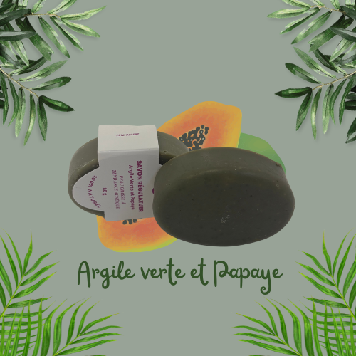 a)SAVON RÉGULATEUR- Argile verte et Papaye(Peau grasse et/ou Acnéique)