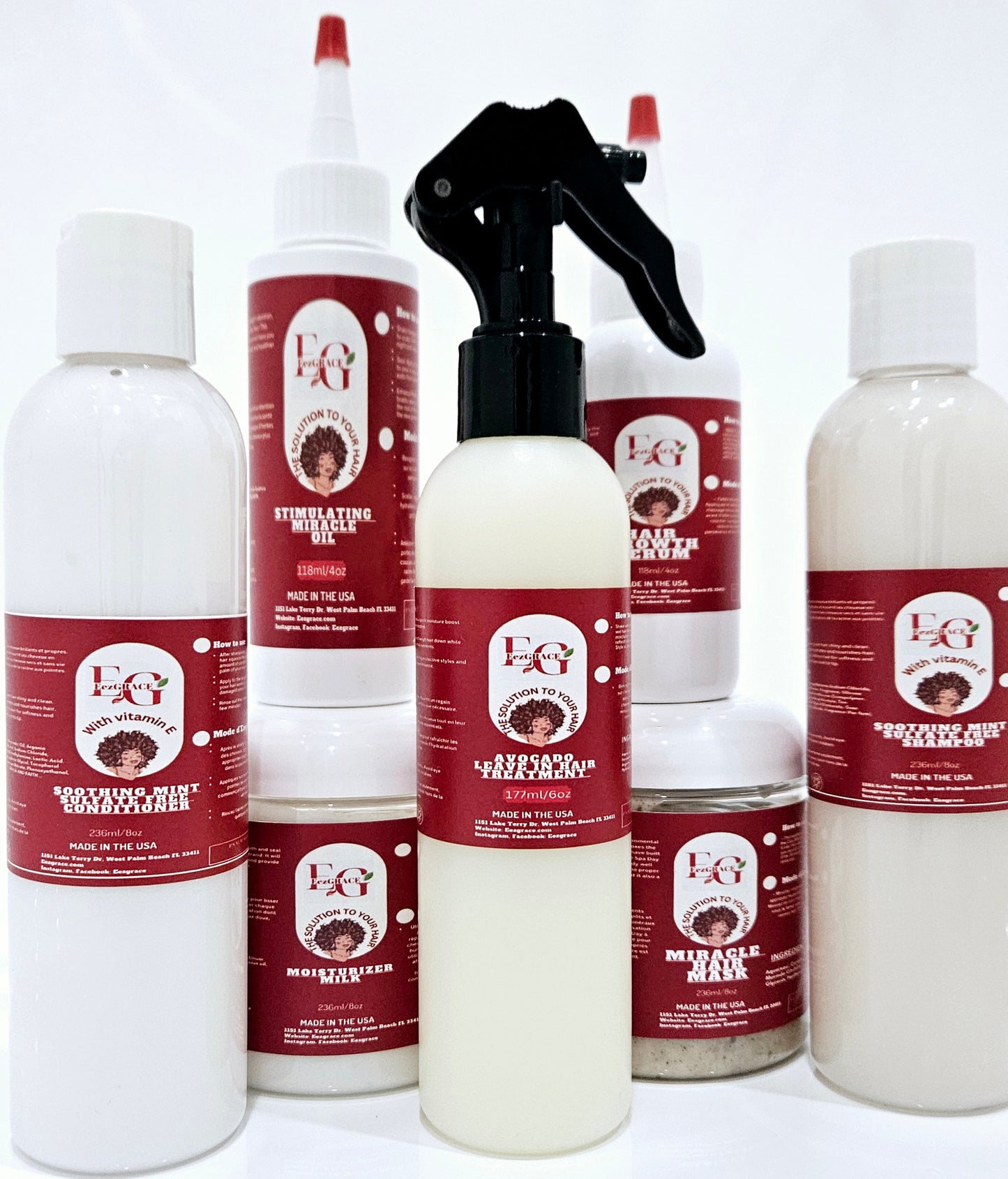 c)ENSEMBLE DE CROISSANCE ET HYDRATATION(7 produits de 4oz à 8oz)