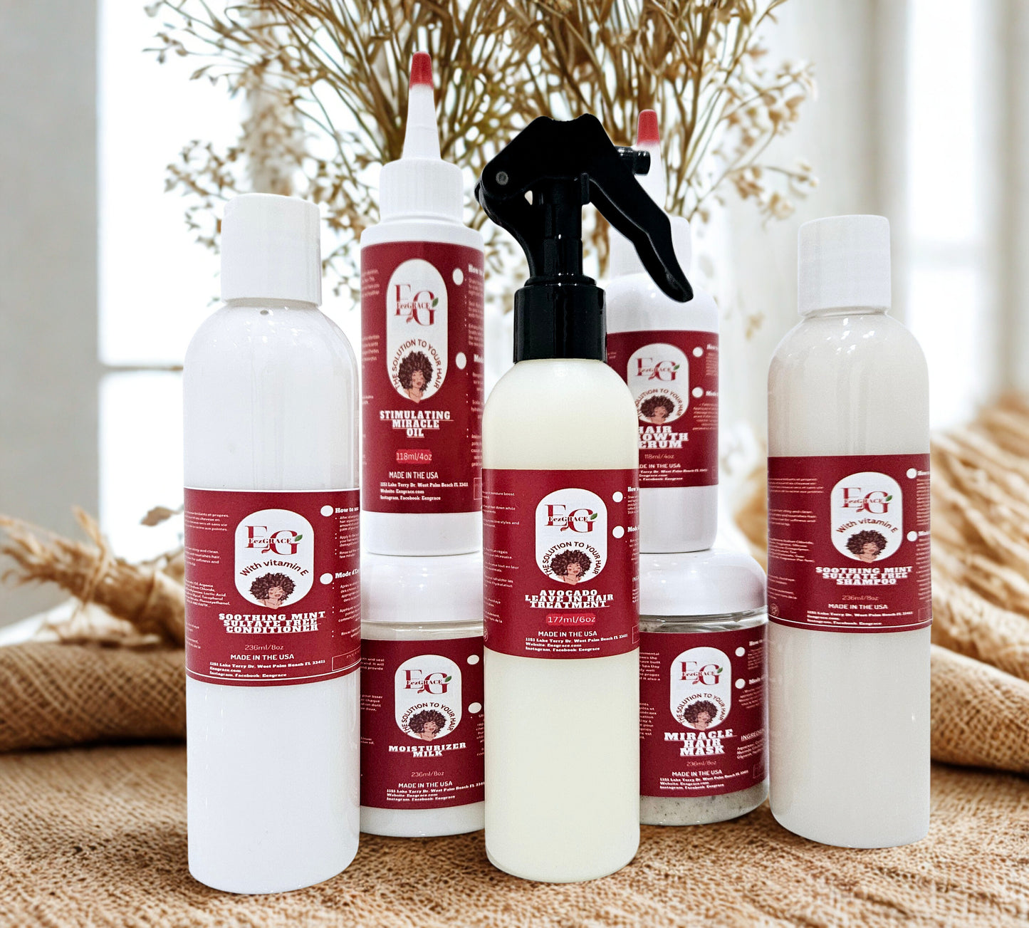 c)ENSEMBLE DE CROISSANCE ET HYDRATATION(7 produits de 4oz à 8oz)