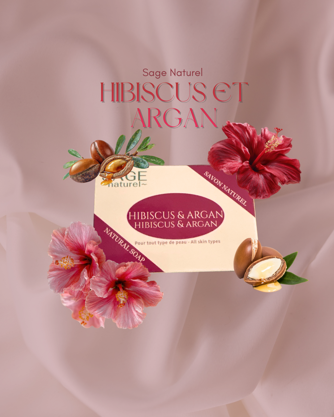 a)SAVON DE LUXE POUR LE VISAGE- Hibiscus et argan ( tout type de peau)